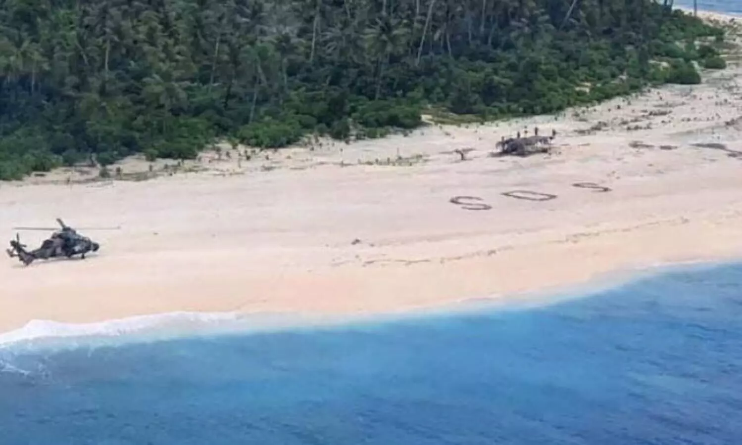 ആൾവാസമില്ലാത്ത ദ്വീപിലെ മണലിലെഴുതിയ എസ്​.ഒ.എസ്​ രക്ഷിച്ചത്​ മൂന്ന്​ യുവാക്കളെ