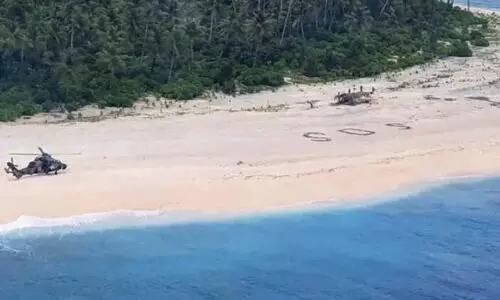 ആൾവാസമില്ലാത്ത ദ്വീപിലെ മണലിലെഴുതിയ എസ്​.ഒ.എസ്​ രക്ഷിച്ചത്​ മൂന്ന്​ യുവാക്കളെ