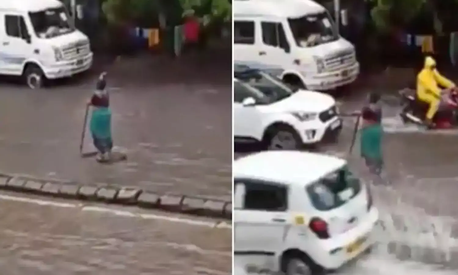 മാൻഹോളിൽ വാഹനം വീഴാതിരിക്കാൻ 54കാരി  റോഡിൽ നിന്നത്​ ഏഴ്​ മണിക്കൂർ; കയ്യടിച്ച്​ ലോകം