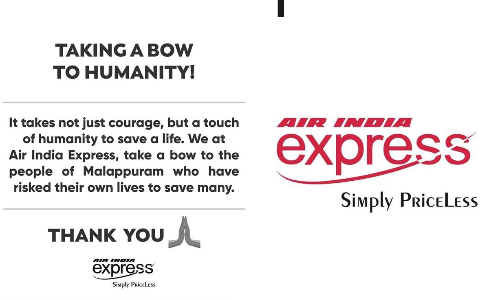മലപ്പുറത്തുകാരുടെ മാനവികതക്ക്​ അഭിവാദ്യമർപ്പിച്ച്​ എയർ ഇന്ത്യ