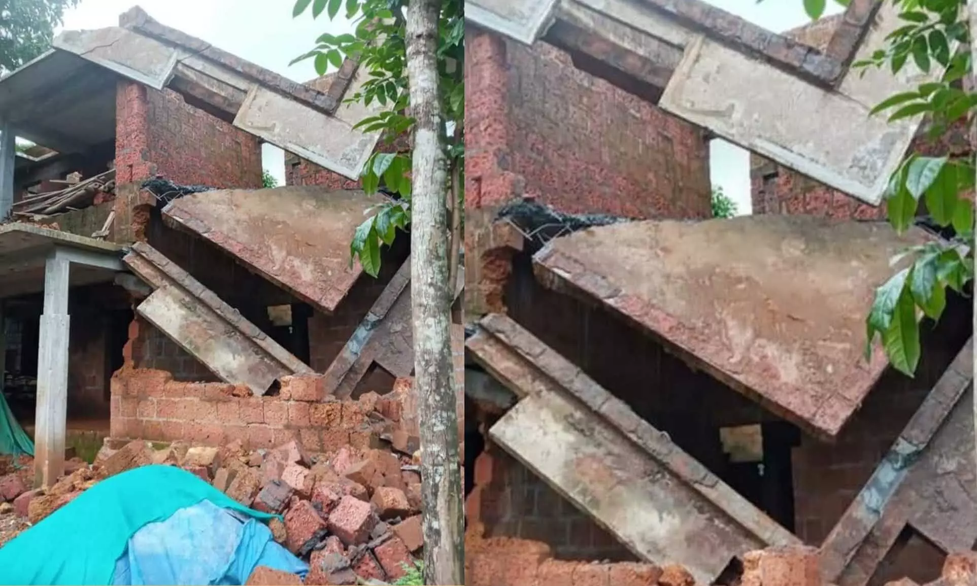 നിർമാണത്തിലിരിക്കുന്ന വീട് കനത്ത മഴയിൽ തകർന്നു