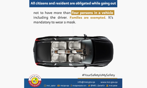 ഖത്തർ: കാറിൽ നാല് പേർ മാത്രം; നിർദേശം കടുപ്പിച്ച് ആഭ്യന്തര മന്ത്രാലയം