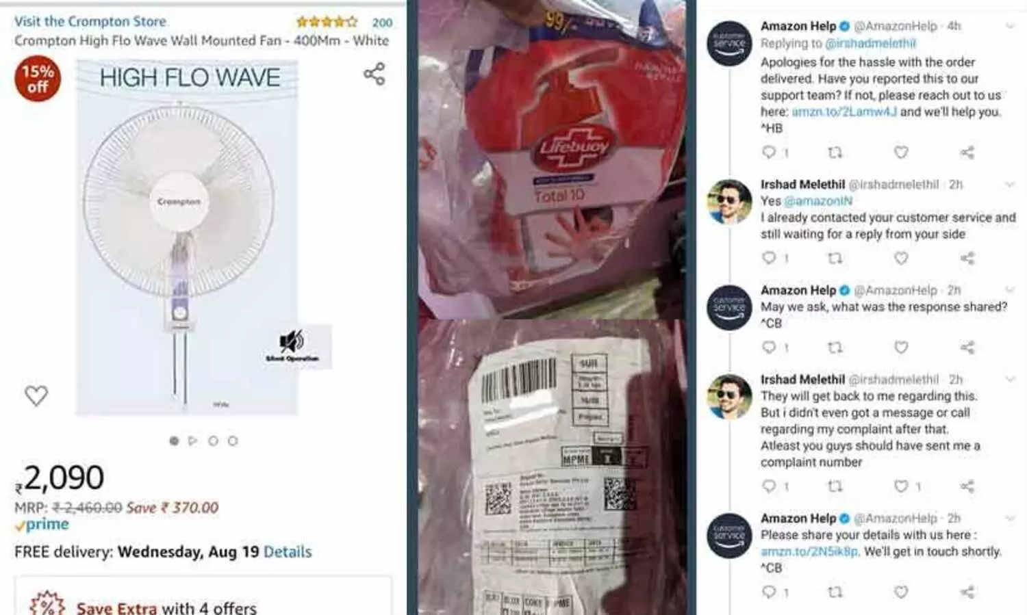 അയ്യയ്യോ പണി പാളീലോ..! ഫാൻ ബുക്ക്​ ചെയ്​തയാൾക്ക്​ ആമസോൺ നൽകിയത്​ ഹാൻഡ്​വാഷ്​