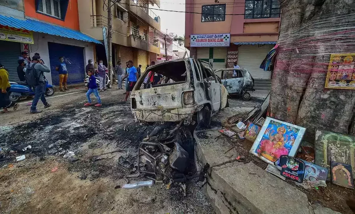 Violence-hit area in Bengaluru Violence-hit area in Bengaluru