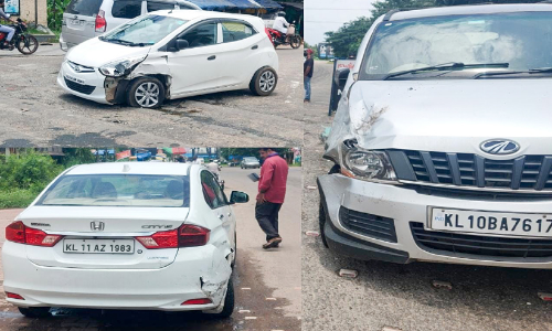 ചങ്ങരംകുളത്ത് മൂന്നു കാറുകൾ കൂട്ടിയിടിച്ചു; യാത്രക്കാർ അദ്​ഭുതകരമായി രക്ഷപ്പെട്ടു