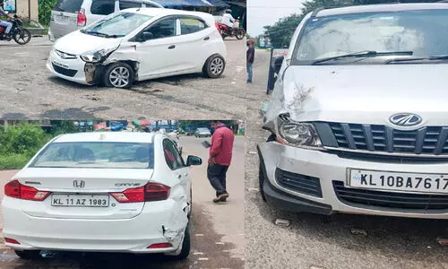 ചങ്ങരംകുളത്ത് മൂന്നു കാറുകൾ കൂട്ടിയിടിച്ചു; യാത്രക്കാർ അദ്​ഭുതകരമായി രക്ഷപ്പെട്ടു