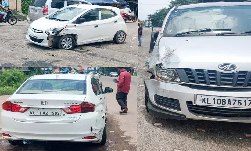 ചങ്ങരംകുളത്ത് മൂന്നു കാറുകൾ കൂട്ടിയിടിച്ചു; യാത്രക്കാർ അദ്​ഭുതകരമായി രക്ഷപ്പെട്ടു