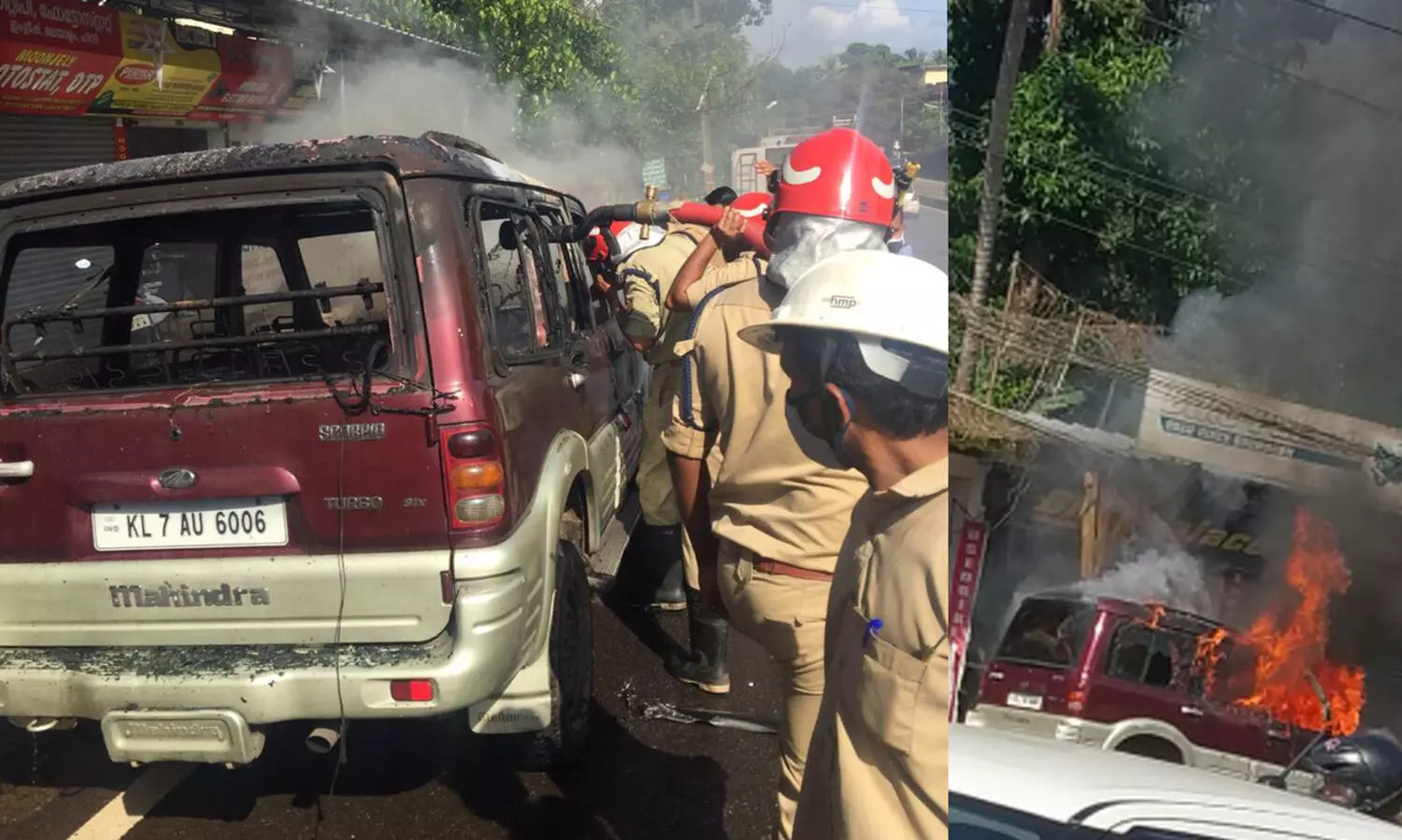 ഓടികൊണ്ടിരുന്ന കാര്‍ അഗ്നിക്കിരയായി; യാത്രക്കാര്‍ ഇറങ്ങിയോടി