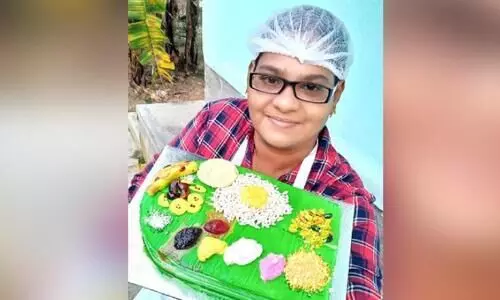 കേക്കില്‍ നിർമിച്ച തൂശനിലയില്‍ ഓണസദ്യ; താരമായി അമല