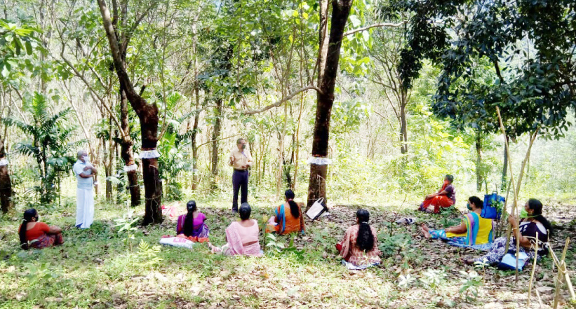 റബർ ടാപ്പിങ്ങിൽ ഒരുകൈ നോക്കാൻ വളയിട്ട കൈകളും റബർ ടാപ്പിങ്ങിൽ ഒരുകൈ നോക്കാൻ വളയിട്ട കൈകളും