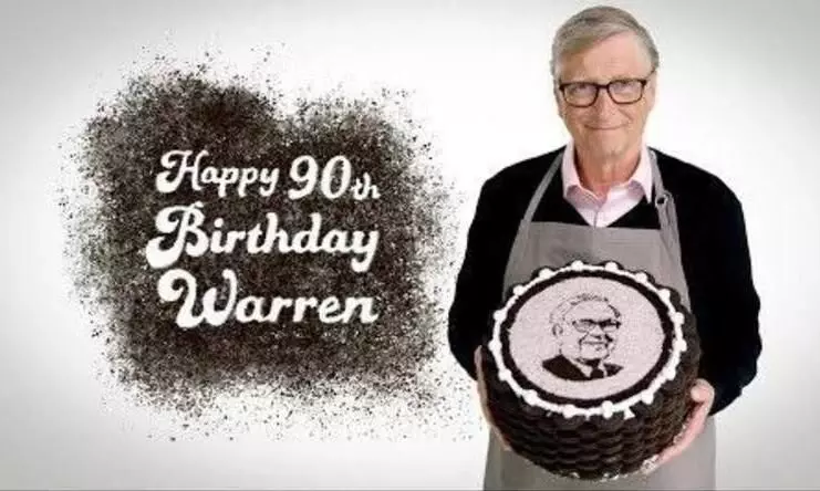 വാറൻ ബഫറ്റി​െൻറ ജന്മദിനത്തിൽ കേക്കുണ്ടാക്കി ബിൽഗേറ്റ്​സ്​