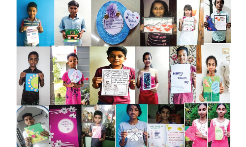 അധ്യാപക ദിനാചരണം: അ​ധ്യാ​പ​ക​ര്‍ക്കും മ​ന്ത്രി​ക്കും വി​വി​ധ ഭാ​ഷ​ക​ളി​ല്‍ ആ​ശം​സ കാ​ർ​ഡു​മാ​യി വി​ദ്യാ​ർ​ഥി​ക​ൾ