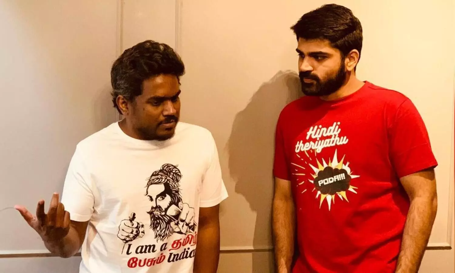 ഹിന്ദി തെരിയാത്,​ പോട!; ട്വിറ്ററിൽ വൈറലായി ടീ ഷർട്ടുകൾ