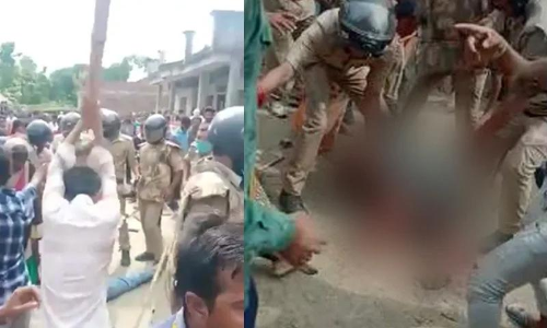 യു.പിയിൽ യുവാവിനെ ആൾക്കൂട്ടം മർദ്ദിക്കുന്നു