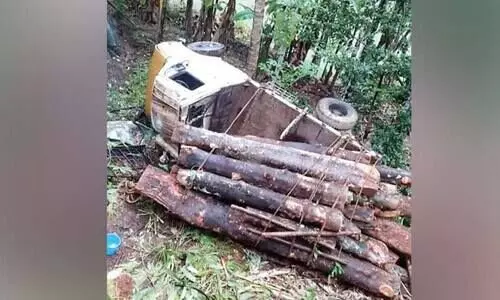 മരം കയറ്റിവന്ന ലോറി മറിഞ്ഞു