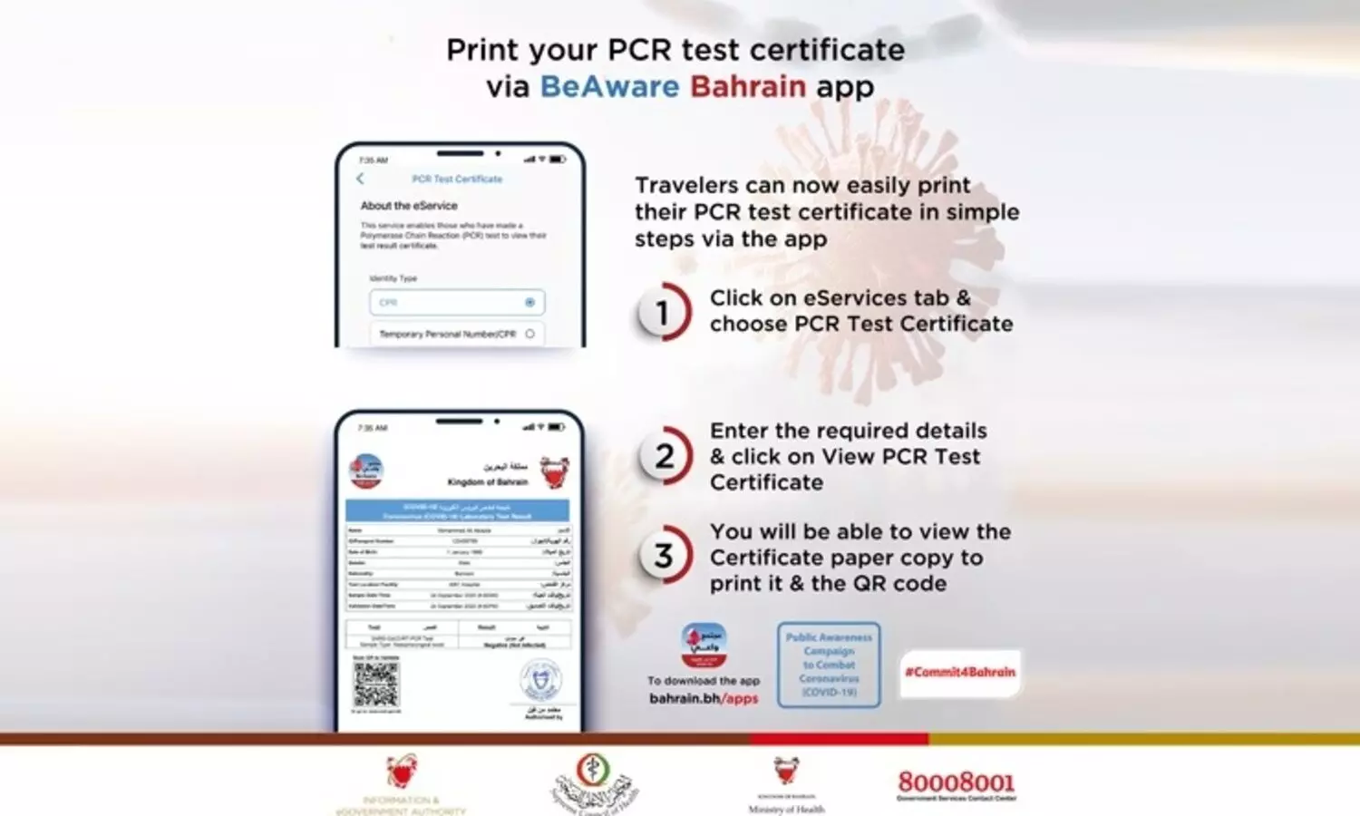 ബഹ്​റൈനിൽ പി.സി.ആർ ടെസ്​റ്റ്​ സർട്ടിഫിക്കറ്റ്​ ഇനി ബി അവെയർആപ്പിലും