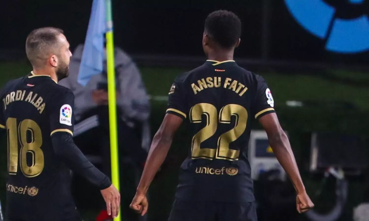 goal celebration of barcelonas ansi fati