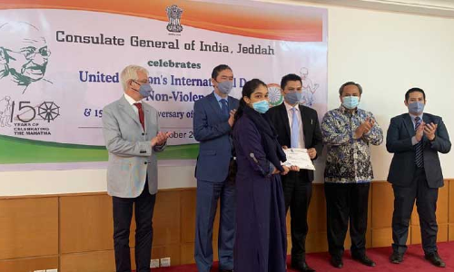 ജി​ദ്ദ ഇ​ന്ത്യ​ൻ കോ​ൺ​സു​ലേ​റ്റി​ൽ ഗാ​ന്ധി​ജ​യ​ന്തി ആ​ച​രി​ച്ചു