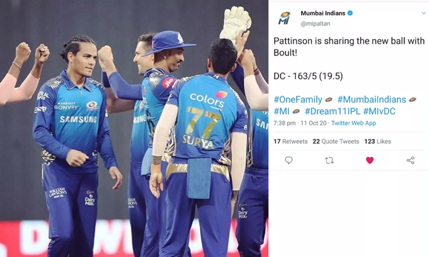 ഇഞ്ചുകളുടെ വ്യത്യാസത്തിൽ ഡൽഹി സ്​കോർ പ്രവചിച്ച്​മുംബൈ; ഒത്തുകളി ആരോപണം