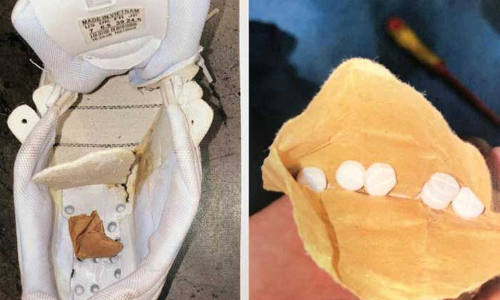 ഷൂസിനുള്ളിൽ ഒളിപ്പിച്ച് കടത്താൻ ശ്രമിച്ച ലഹരി ഗുളികകൾ പിടികൂടി