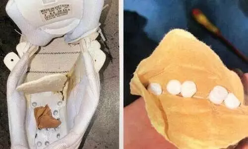 ഷൂസിനുള്ളിൽ ഒളിപ്പിച്ച് കടത്താൻ ശ്രമിച്ച ലഹരി ഗുളികകൾ പിടികൂടി