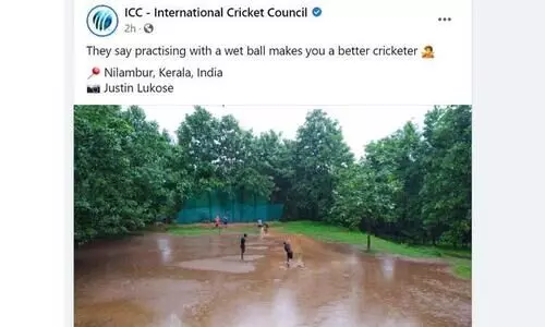 മഴ പെയ്യു​േമ്പാൾ ക്രിക്കറ്റും കളിക്കാം; നിലമ്പൂരിലെ ചിത്രം പങ്കുവെച്ച്​ ഐ.സി.സി