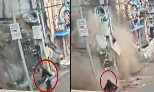 തകർന്നു വീഴുന്ന കെട്ടിടത്തിന്‍റെ അടിയിൽ നിന്ന് യുവതി അത്ഭുതകരമായി രക്ഷപ്പെട്ടു; ദൃശ്യങ്ങൾ പുറത്ത്