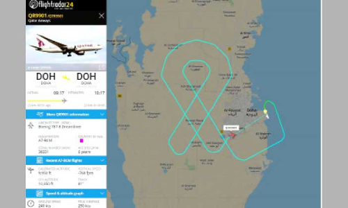 സ്​തനാർബുദ ബോധവത്​കരണം: ആകാശത്ത് റിബൺ വരച്ച് ഖത്തർ എയർവേസ്​ വനിതകൾ