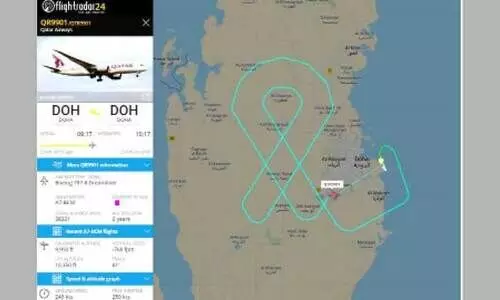 സ്​തനാർബുദ ബോധവത്​കരണം: ആകാശത്ത് റിബൺ വരച്ച് ഖത്തർ എയർവേസ്​ വനിതകൾ