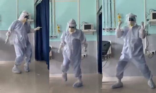 കോവിഡ്​ ബാധിതരു​ടെ മുന്നിൽ പി.പി.ഇ കിറ്റ്​ ധരിച്ച്​ ഡോക്​ടറു​ടെ കിടിലൻ ഡാൻസ്​; വിഡിയോ വൈറൽ