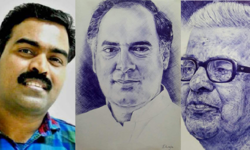 പേനകൊണ്ട് അഞ്ഞൂറോളം ചിത്രങ്ങൾ; ഷാജുവി​െൻറ ലക്ഷ്യം ഗിന്നസ് റെക്കോഡ്