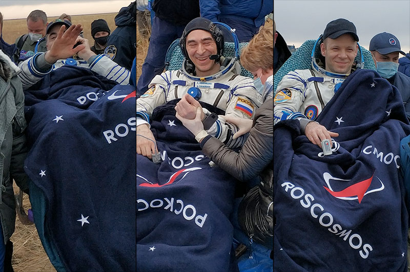 ബഹിരാകാശ ദൗത്യം പൂർത്തിയാക്കി മൂന്നംഗ സംഘം മടങ്ങിയെത്തി ബഹിരാകാശ ദൗത്യം പൂർത്തിയാക്കി മൂന്നംഗ സംഘം മടങ്ങിയെത്തി