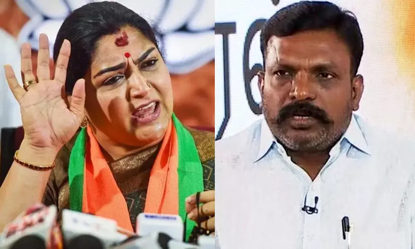 തിരുമാവളവന്റെ പരാമർശം സ്ത്രീവിരുദ്ധം, ക്ഷമ പറയണമെന്ന് ഖുശ്ബു തിരുമാവളവന്റെ പരാമർശം സ്ത്രീവിരുദ്ധം, ക്ഷമ പറയണമെന്ന് ഖുശ്ബു