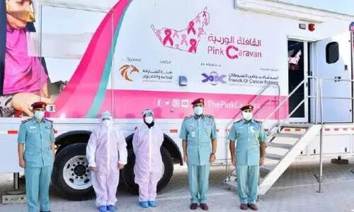 പിങ്ക് കാരവന് ഷാർജ പൊലീസ് വരവേൽപ് നൽകി