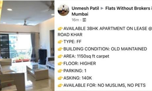 3 ബി.എച്ച്​.കെ ഫ്ലാറ്റ് വാടകക്ക്​​, മുസ്​ലിംകൾക്കും വളർത്തുമൃഗങ്ങൾക്കും പ്രവേശനമില്ല; വിവാദമായി പരസ്യം