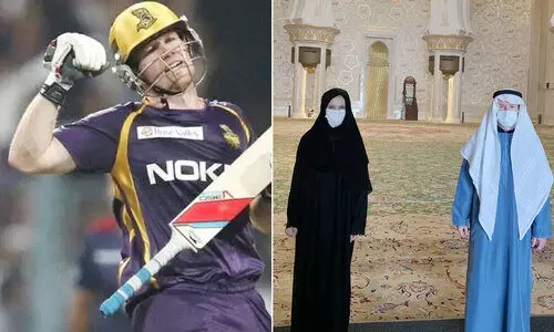 ടീം ഏതായാലും പുറത്തായി; മോർഗനും ഭാര്യയും ശൈഖ് സായിദ് പള്ളിയിൽ