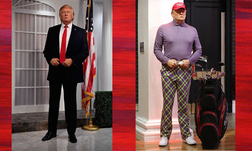 ഇനി പ്രിയപ്പെട്ട കളിയിൽ ശ്രദ്ധിക്കൂ-ട്രംപ് പ്രതിമയുടെ സ്യൂട്ട് മാറ്റി ഗോൾഫ് വേഷമണിയിച്ച് മാഡം തുസാദ്സ് മ്യൂസിയം