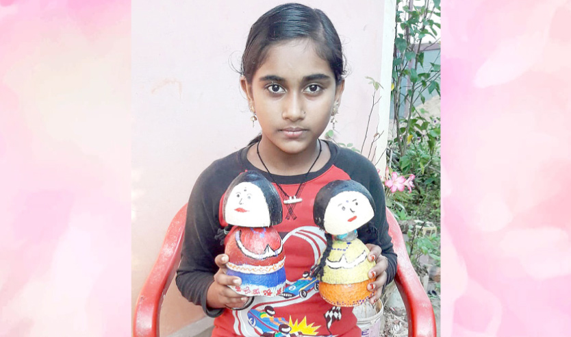 ചിരട്ടപ്പാവയിൽ കരവിരുത് തെളിയിച്ച് 10 വയസ്സുകാരി ചിരട്ടപ്പാവയിൽ കരവിരുത് തെളിയിച്ച് 10 വയസ്സുകാരി