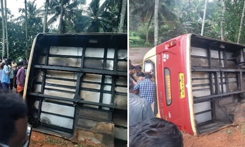 കൊല്ലത്ത്​ കെ.എസ്​.ആർ.ടി.സി ബസ്​ മറിഞ്ഞു