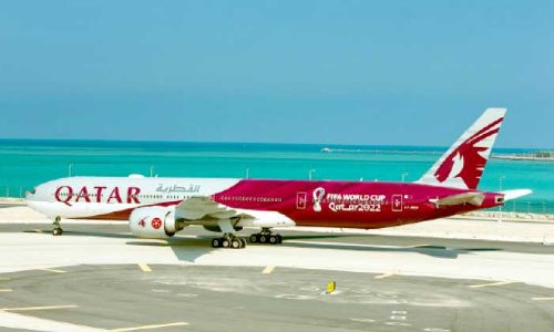 ലോകകപ്പ് ലോഗോയും വർണവും നിറഞ്ഞ ആദ്യ വിമാനം പുറത്തിറക്കി ഖത്തർ എയർവേസ്​​