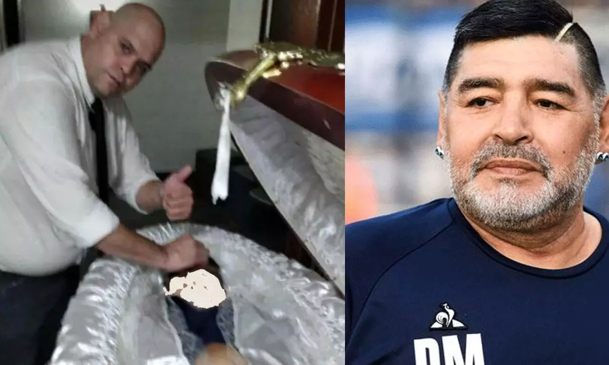 മറഡോണയുടെ മൃതദേഹത്തിനരികെ സെൽഫി; ശ്മശാനം ജീവനക്കാർക്ക് പണിപോയി മറഡോണയുടെ മൃതദേഹത്തിനരികെ സെൽഫി; ശ്മശാനം ജീവനക്കാർക്ക് പണിപോയി