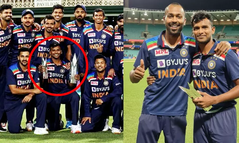 മാൻ ഓഫ്​ ദി സീരീസ്​ നടരാജന്​ കൈമാറി പാണ്ഡ്യ; കിരീടം കൈമാറി കോഹ്​ലിയും