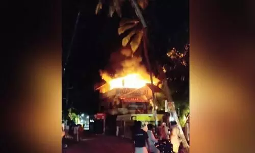 The building caught fire