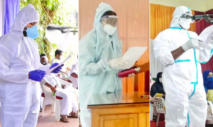 കോഴിക്കോട്ട്​ മൂന്നു പേർ സ​ത്യ​പ്ര​തി​ജ്ഞ ചെ​യ്​​തത്​ പി.പി.ഇ കിറ്റിൽ