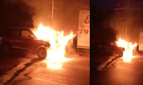 അങ്കമാലി ടൗണില്‍ ഓടിക്കൊണ്ടിരുന്ന കാറിന് തീപിടിച്ചു; ഡ്രൈവര്‍ അത്ഭുതകരമായി രക്ഷപ്പെട്ടു