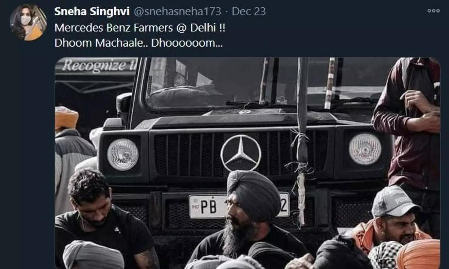 അത്​ കോടികളുടെ ബെൻസ്​ അല്ല, പാവങ്ങളുടെ ഗൂർഖയാണ്​; കർഷകർക്കെതിരായ വ്യാജ പ്രചരണം പൊളിച്ച്​ സോഷ്യൽ മീഡിയ