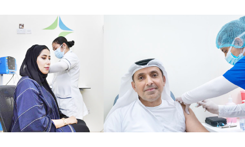 ഫൈ​സ​ർ വാ​ക്സി​ൻ കാ​മ്പ​യി​ൻ മോ​ന അ​ൽ മ​ർ​റി​യും മേ​ജ​ർ ജ​ന​റ​ൽ ത​ലാ​ൽ ഹ​മി​ദും വാ​ക്സി​ൻ സ്വീ​ക​രി​ച്ചു