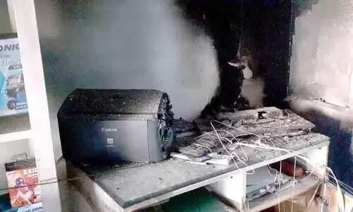 Battery shop fire in Thiruvalla town Battery shop fire in Thiruvalla town