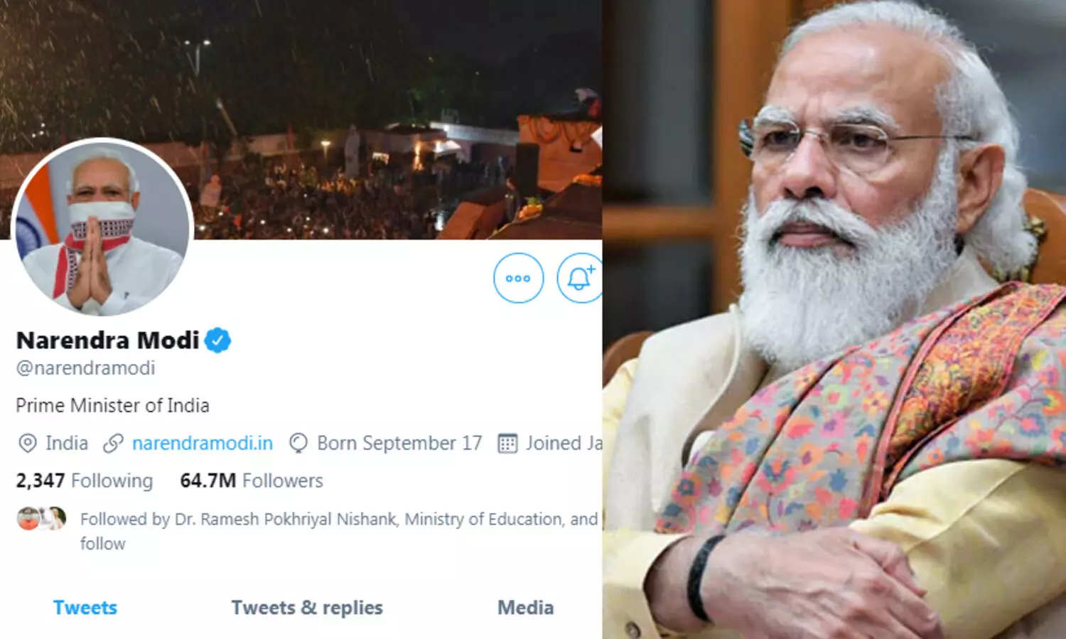 ട്രംപിനെ പുറത്താക്കിയതോടെ ട്വിറ്ററിൽ ഏറ്റവും കൂടുതൽ പേർ പിന്തുടരുന്ന സജീവ ​രാഷ്​ട്രീയ നേതാവായി മോദി