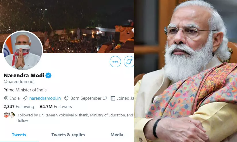 ട്രംപിനെ പുറത്താക്കിയതോടെ ട്വിറ്ററിൽ ഏറ്റവും കൂടുതൽ പേർ പിന്തുടരുന്ന സജീവ ​രാഷ്​ട്രീയ നേതാവായി മോദി